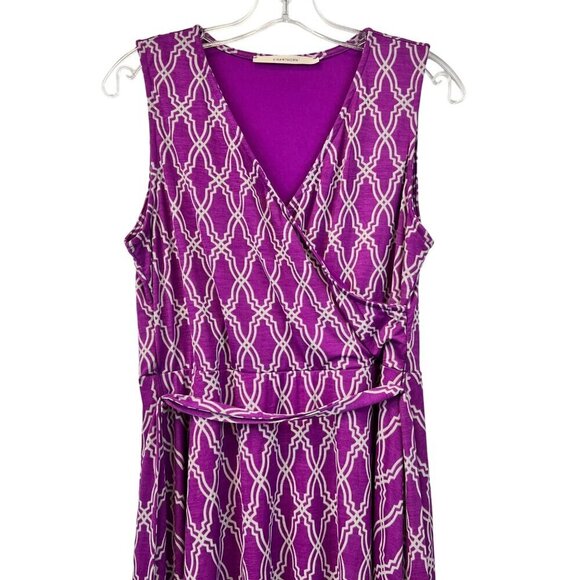 Hawthorn Women’s V-Neck Surplice A-Line Knee Length Dress Purple/Gray Tie L - Picture 2 of 9